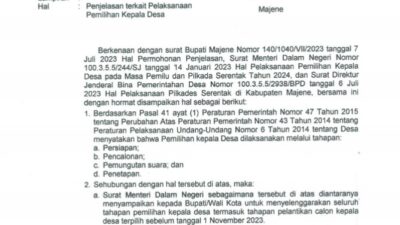 Melalui Surat Mendagri, Pilkades Kab. Majene Resmi Ditunda